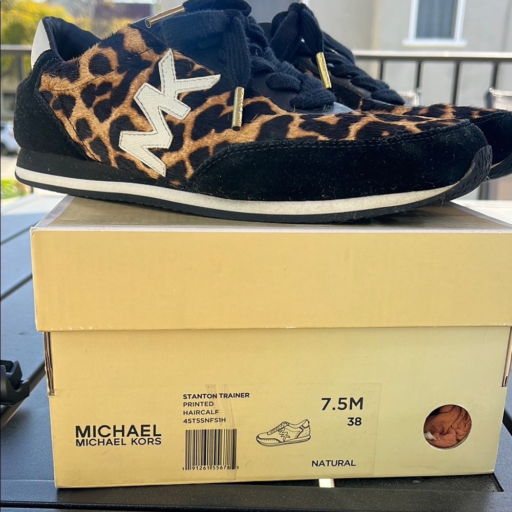 Michael Kors Black and Brown Athletic Shoes with Animal Print
